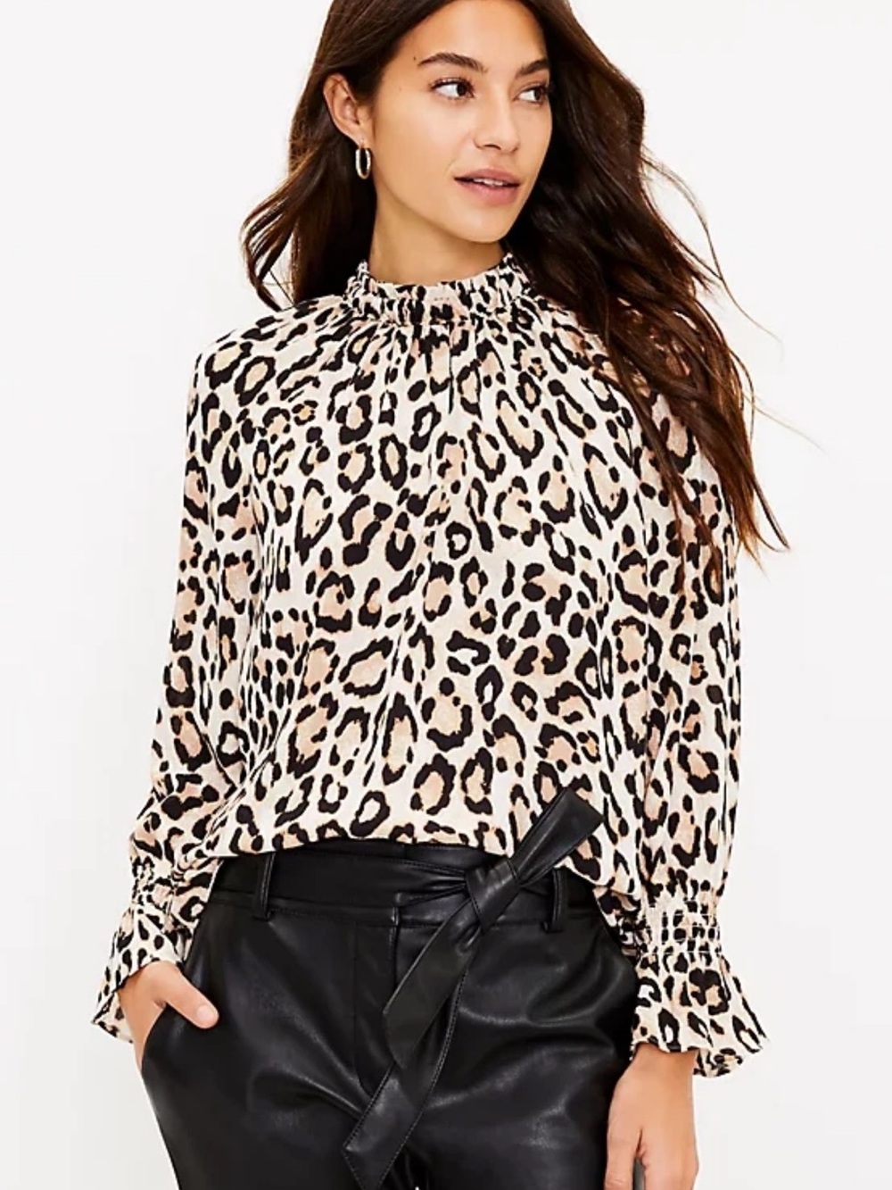 Loft Leopard Print Ling Sleeve Cuff Blouse